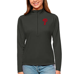Philadelphia Phillies Antigua Women's Tribute Quarter-Zip Pullover Top Charcoal
