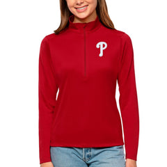 Philadelphia Phillies Antigua Women's Tribute Quarter-Zip Pullover Top Red
