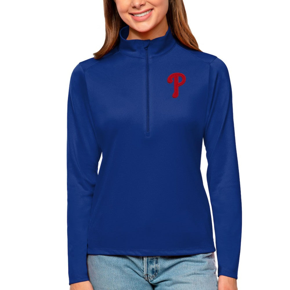 Philadelphia Phillies Antigua Women's Tribute Quarter-Zip Pullover Top Royal