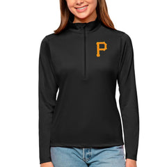 Pittsburgh Pirates Antigua Women's Tribute Quarter-Zip Pullover Top Black
