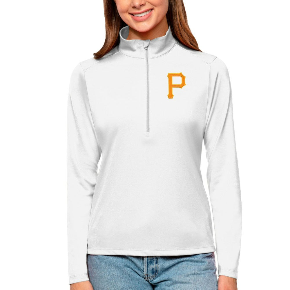 Pittsburgh Pirates Antigua Women's Tribute Quarter-Zip Pullover Top White