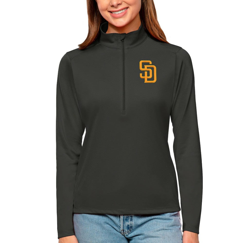 San Diego Padres Antigua Women's Tribute Quarter-Zip Pullover Top Charcoal