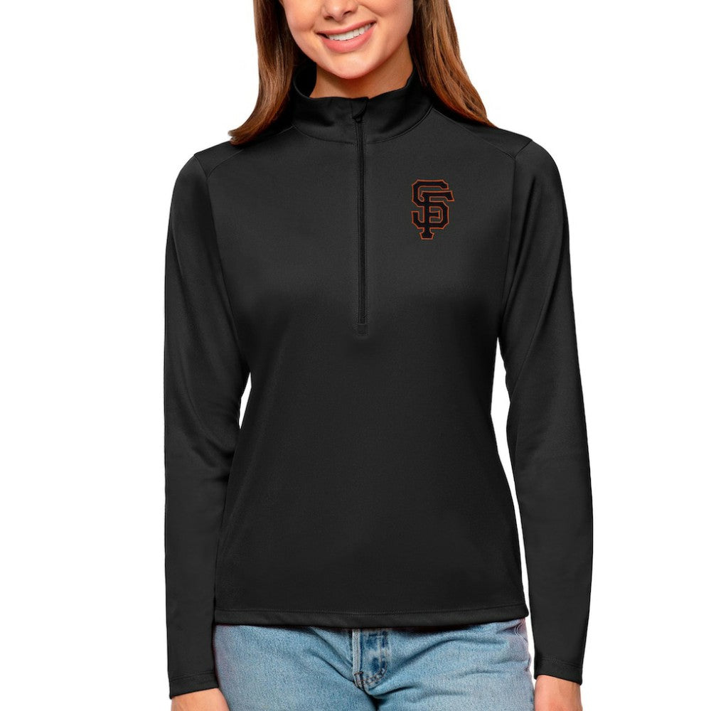 San Francisco Giants Antigua Women's Tribute Quarter-Zip Pullover Top Black