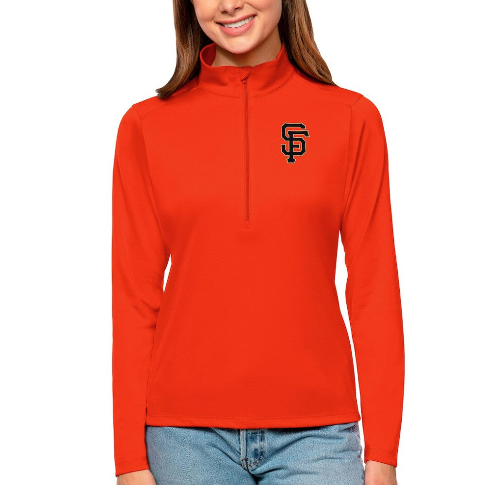 San Francisco Giants Antigua Women's Tribute Quarter-Zip Pullover Top Orange