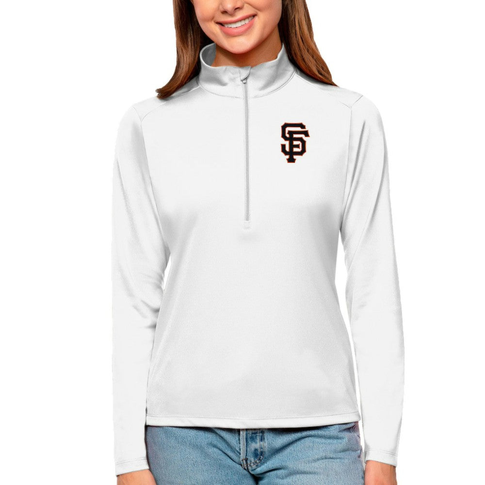 San Francisco Giants Antigua Women's Tribute Quarter-Zip Pullover Top White