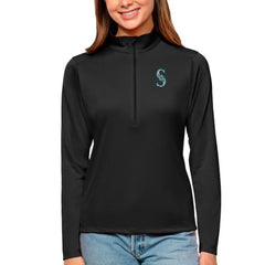 Seattle Mariners Antigua Women's Tribute Quarter-Zip Pullover Top Black