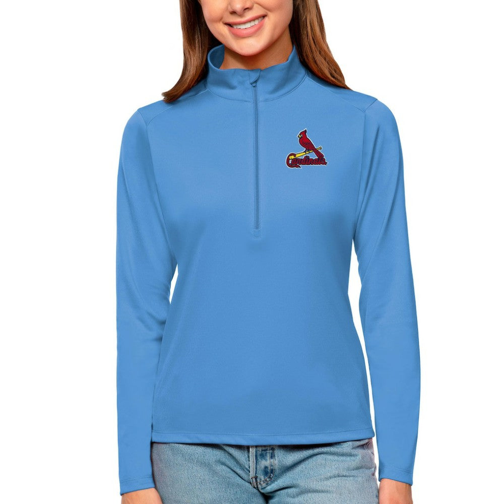 St. Louis Cardinals Antigua Women's Tribute Quarter-Zip Pullover Top Light Blue