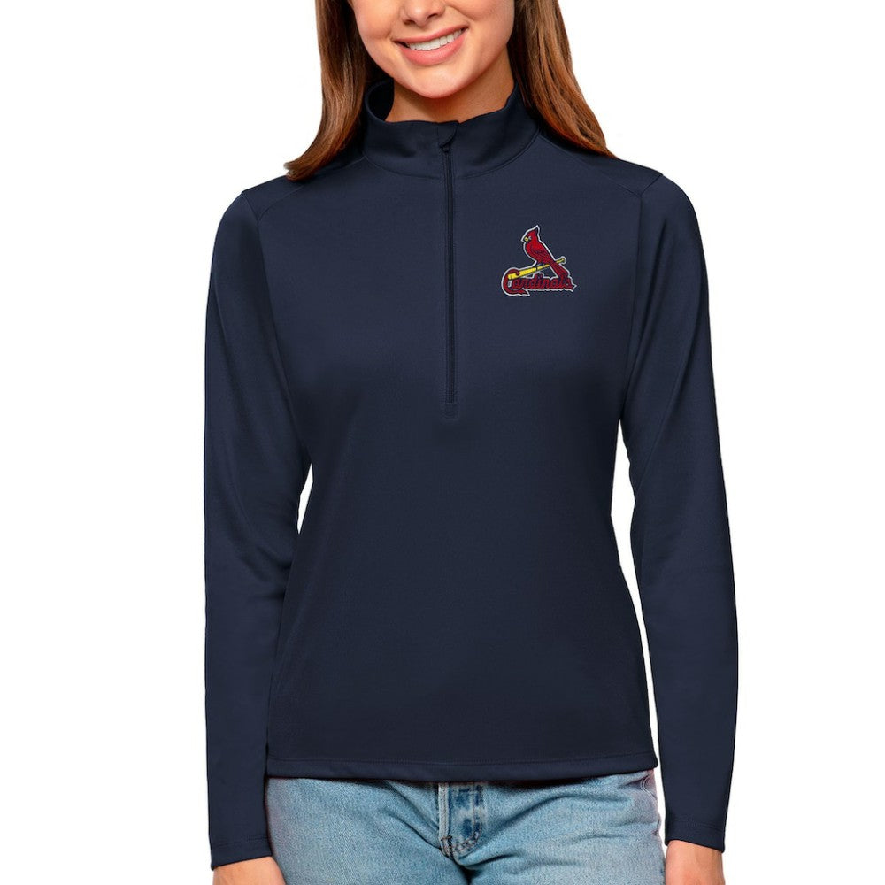 St. Louis Cardinals Antigua Women's Tribute Quarter-Zip Pullover Top Navy
