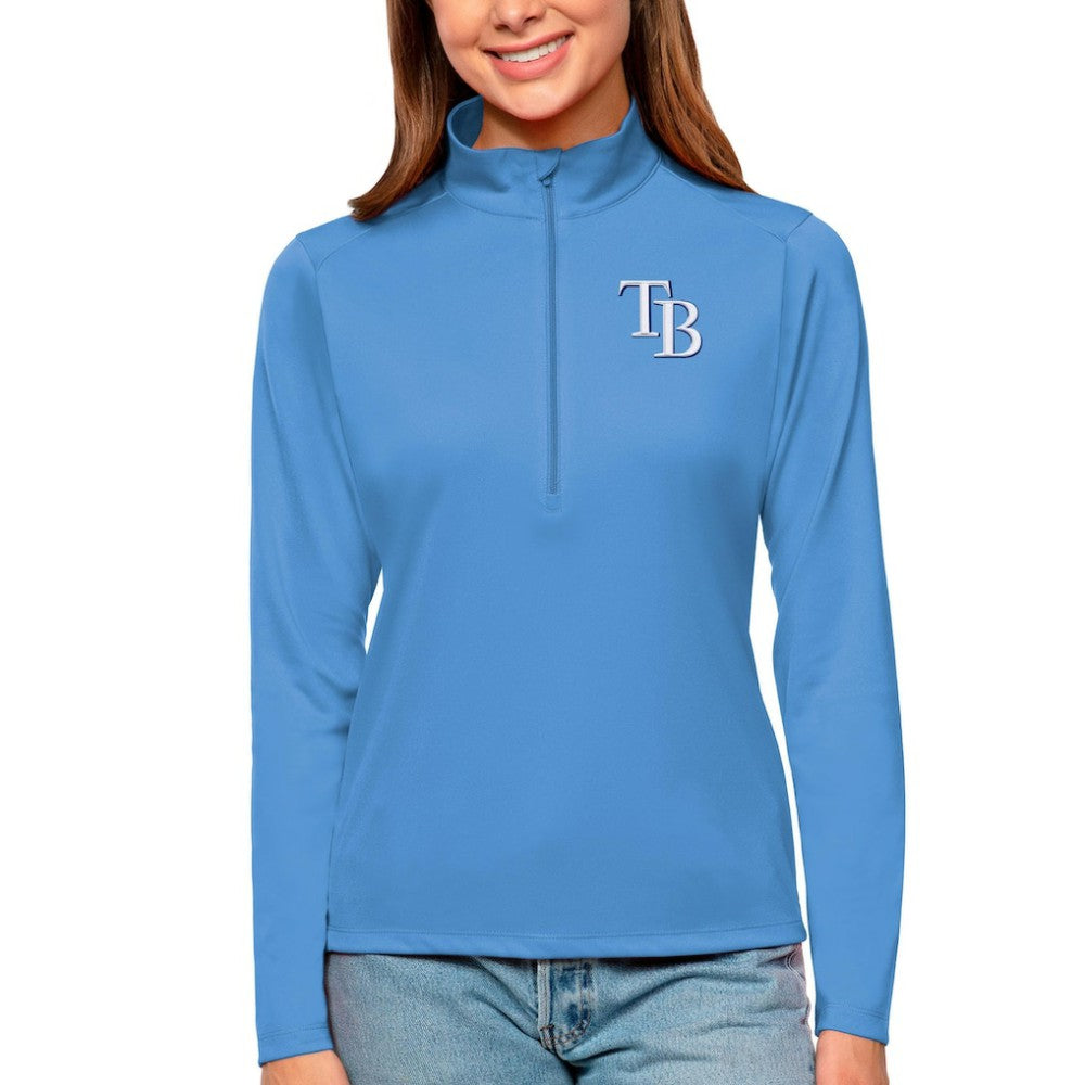 Tampa Bay Rays Antigua Women's Tribute Quarter-Zip Pullover Top Light Blue