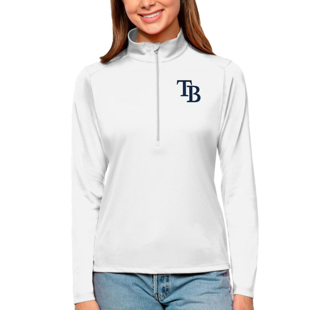 Tampa Bay Rays Antigua Women's Tribute Quarter-Zip Pullover Top White