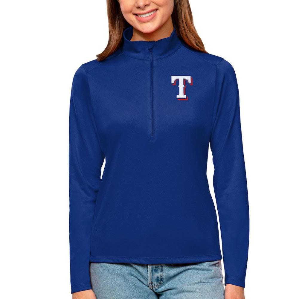 Texas Rangers Antigua Women's Tribute Quarter-Zip Pullover Top Royal