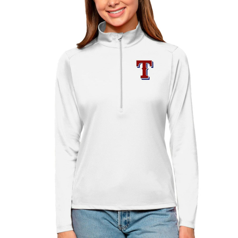 Texas Rangers Antigua Women's Tribute Quarter-Zip Pullover Top White