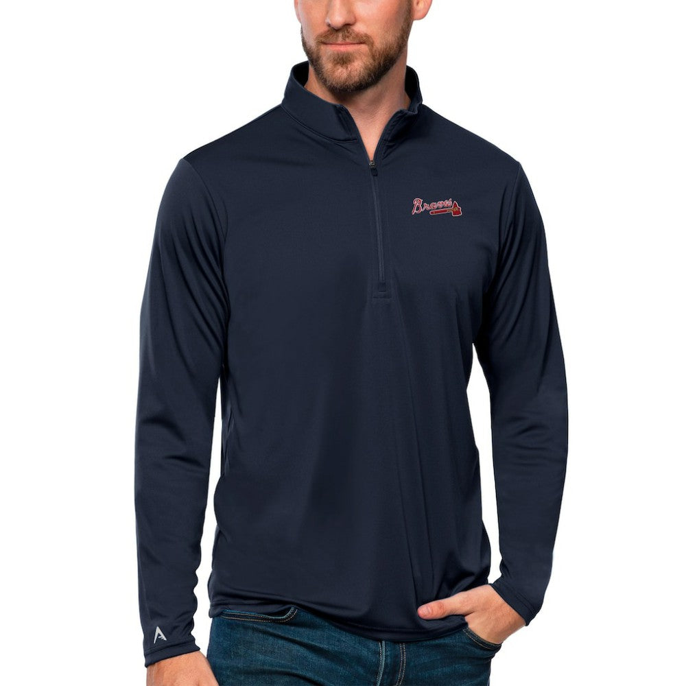 Atlanta Braves Antigua Tribute Quarter-Zip Pullover Top Navy