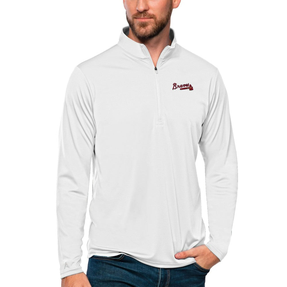 Atlanta Braves Antigua Tribute Quarter-Zip Pullover Top White