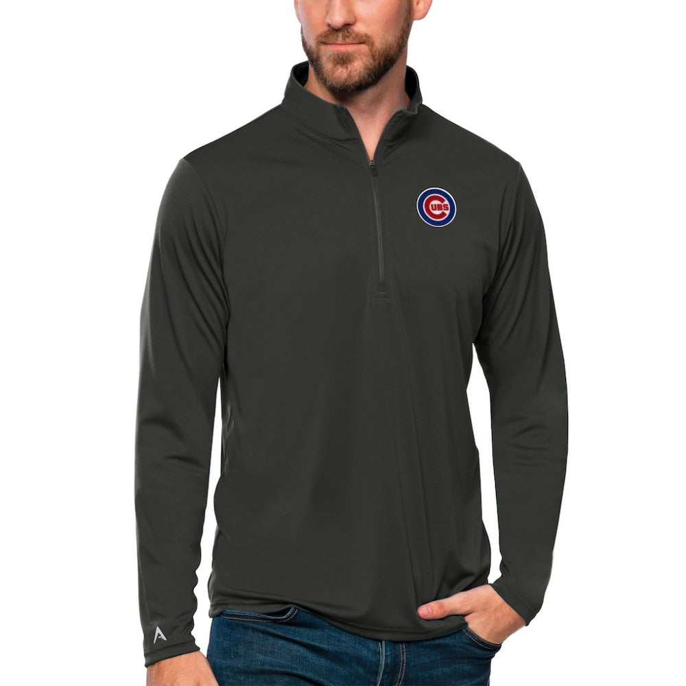 Chicago Cubs Antigua Tribute Quarter-Zip Pullover Top Charcoal