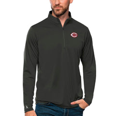 Cincinnati Reds Antigua Tribute Quarter-Zip Pullover Top Charcoal