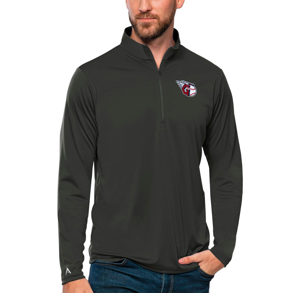 Cleveland Guardians Antigua Tribute Quarter-Zip Pullover Top Charcoal