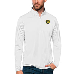 Milwaukee Brewers Antigua Tribute Quarter-Zip Pullover Top White