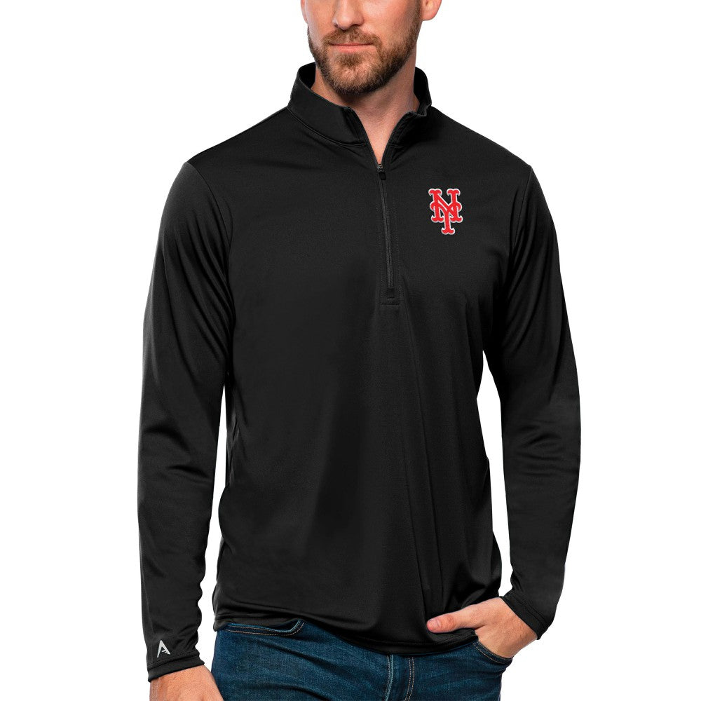 New York Mets Antigua Tribute Quarter-Zip Pullover Top Black