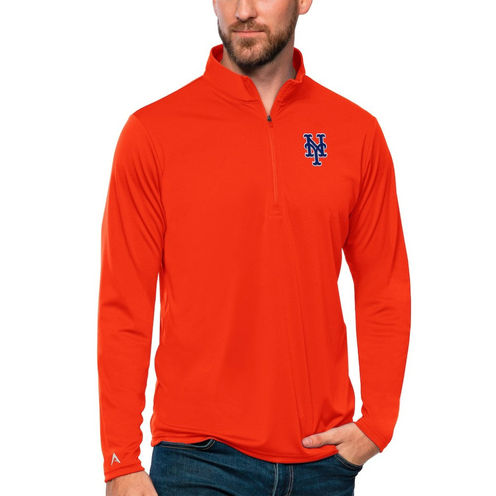 New York Mets Antigua Tribute Quarter-Zip Pullover Top Orange