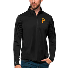 Pittsburgh Pirates Antigua Tribute Quarter-Zip Pullover Top Black