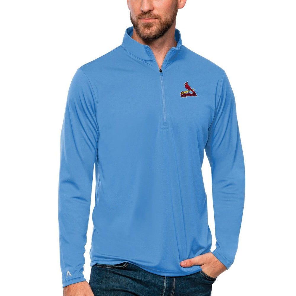 St. Louis Cardinals Antigua Tribute Quarter-Zip Pullover Top Powder Blue