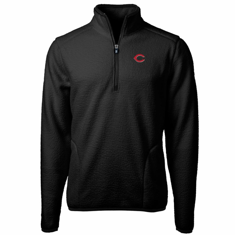 Cincinnati Reds Cutter & Buck Big & Tall Cascade Eco Sherpa Fleece Quarter-Zip Pullover Jacket Black