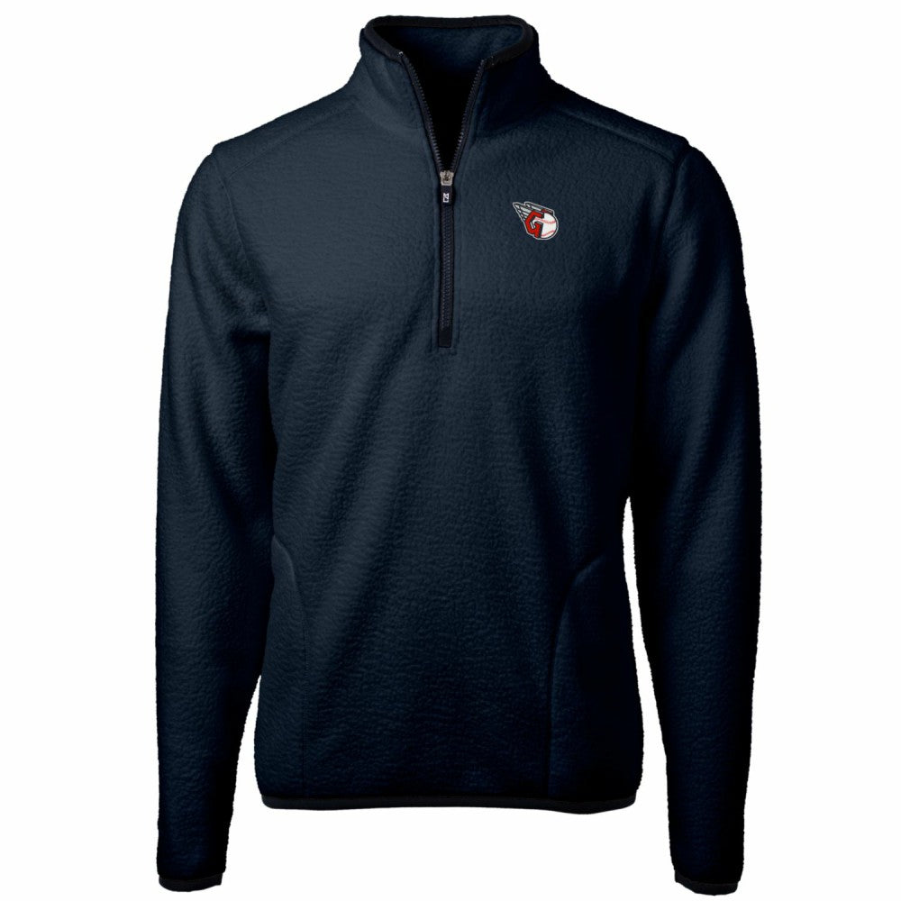 Cleveland Guardians Cutter & Buck Big & Tall Cascade Eco Sherpa Fleece Quarter-Zip Pullover Jacket Navy