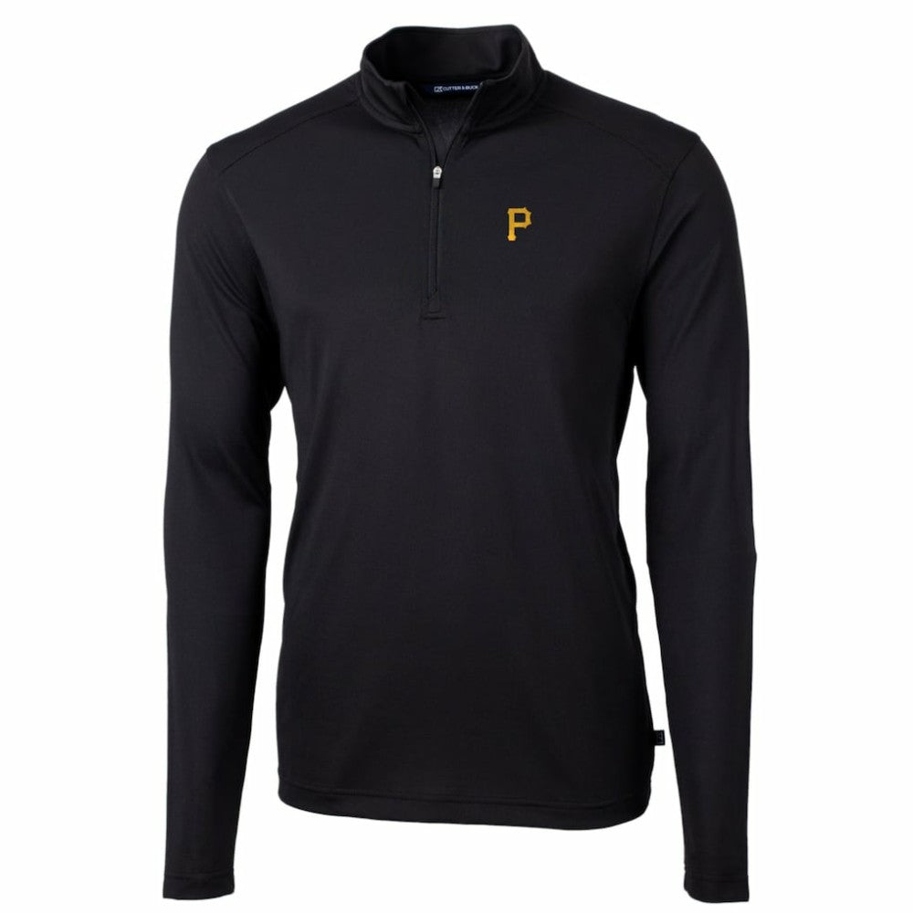 Pittsburgh Pirates Cutter & Buck Big & Tall Virtue Eco Pique Quarter-Zip Pullover Jacket Black
