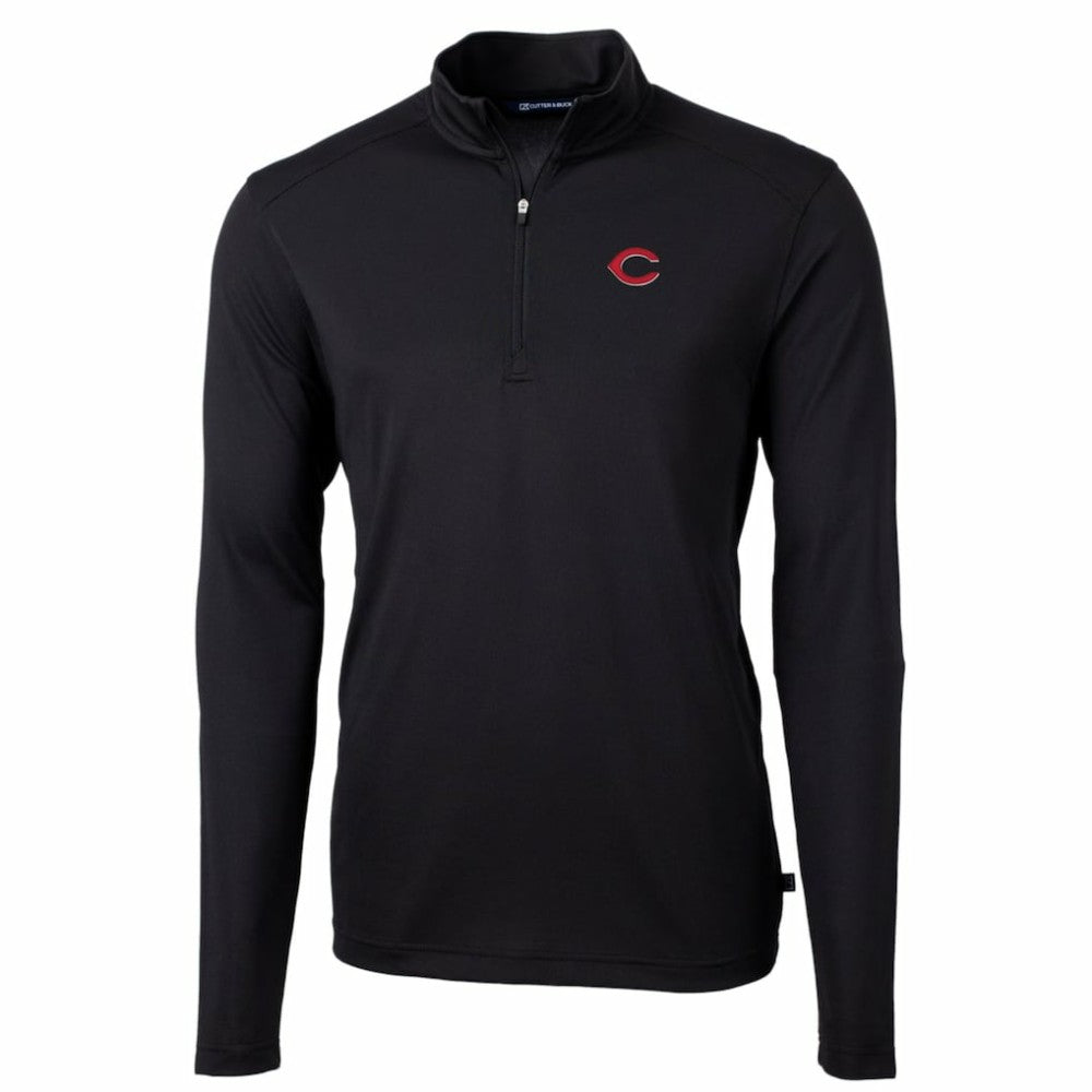 Cincinnati Reds Cutter & Buck Big & Tall Virtue Eco Pique Quarter-Zip Pullover Jacket Black