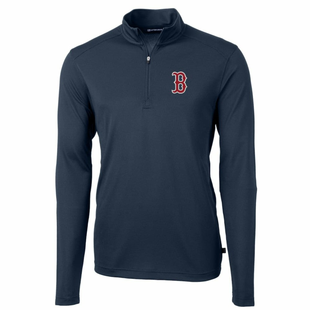 Boston Red Sox Cutter & Buck Big & Tall Virtue Eco Pique Quarter-Zip Pullover Jacket Navy