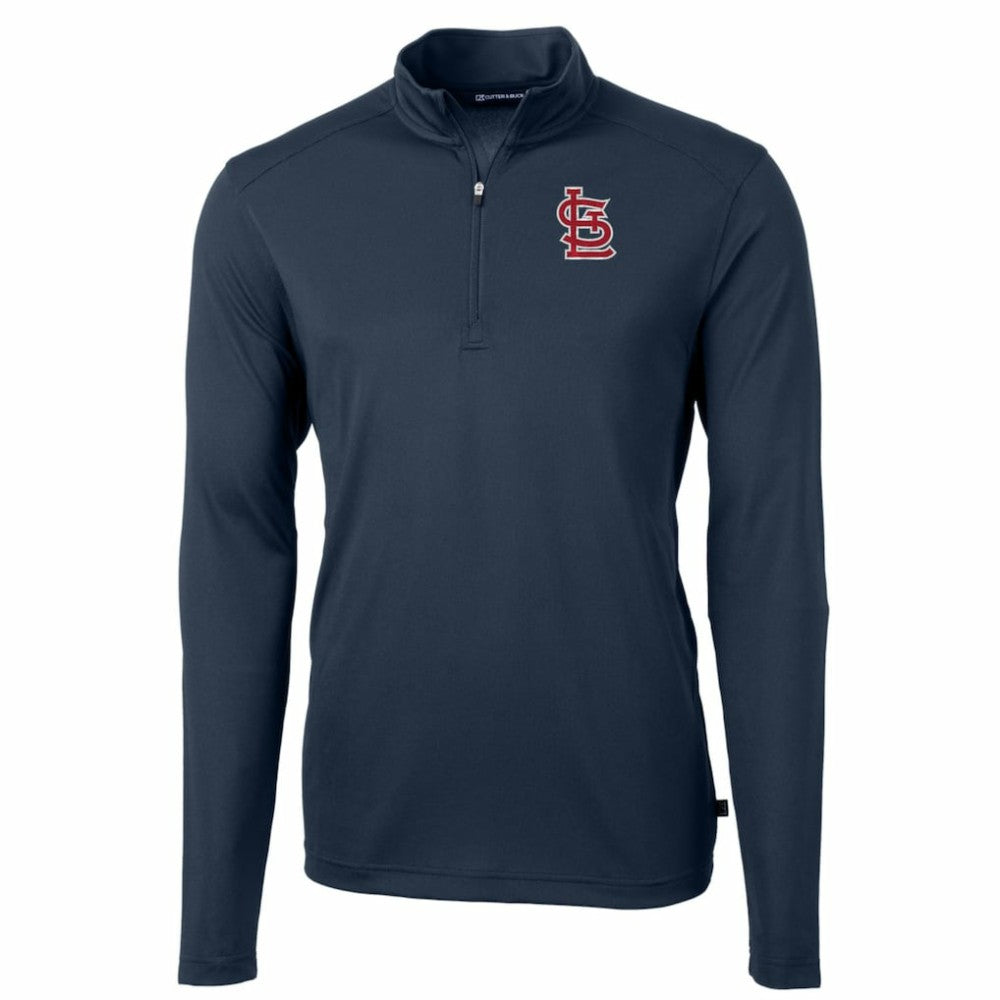 St. Louis Cardinals Cutter & Buck Big & Tall Virtue Eco Pique Quarter-Zip Pullover Jacket Navy