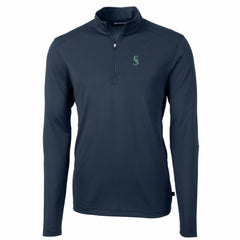 Seattle Mariners Cutter & Buck Big & Tall Virtue Eco Pique Quarter-Zip Pullover Jacket Navy