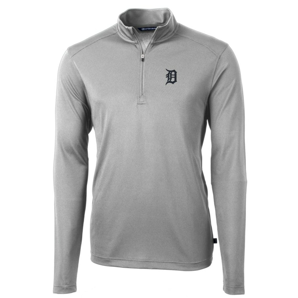 Detroit Tigers Cutter & Buck Big & Tall Virtue Eco Pique Quarter-Zip Pullover Jacket Gray