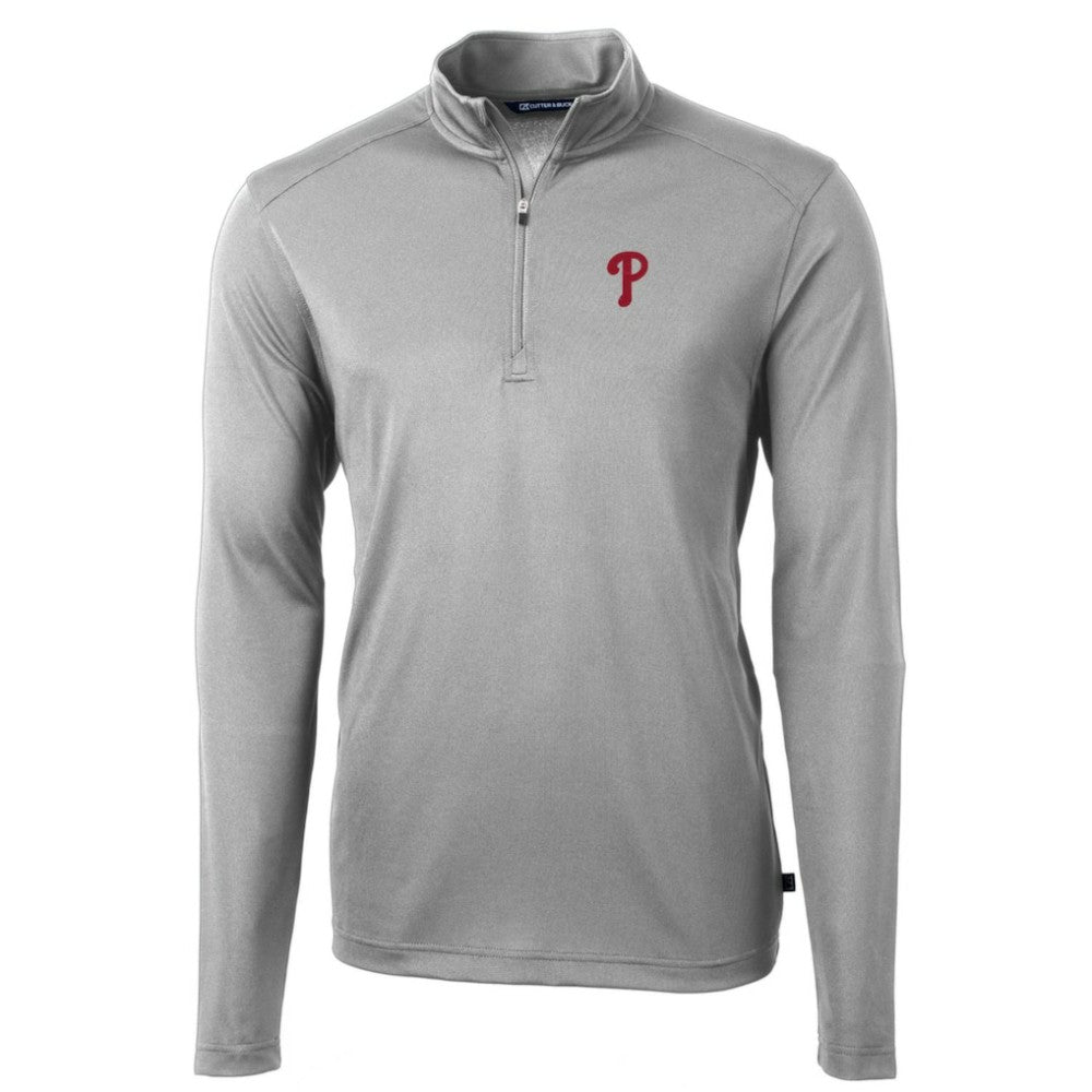 Philadelphia Phillies Cutter & Buck Big & Tall Virtue Eco Pique Quarter-Zip Pullover Jacket Gray