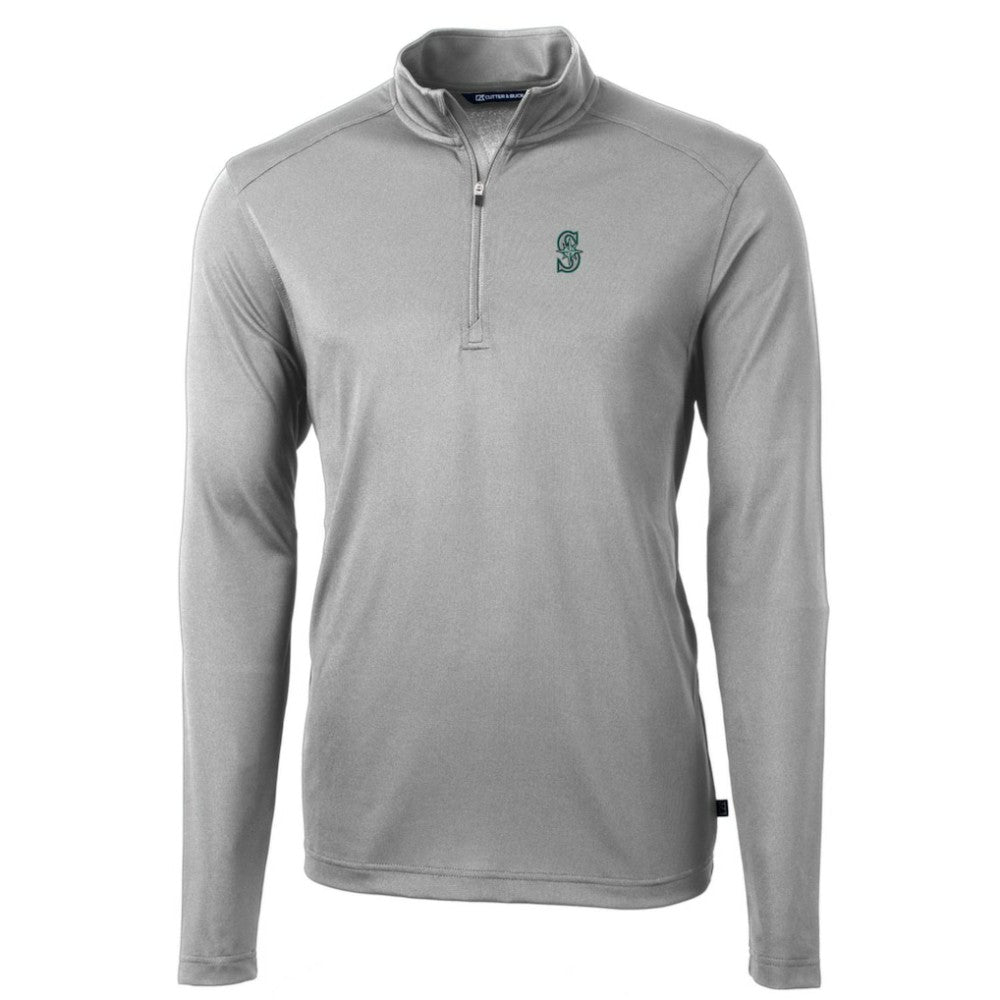 Seattle Mariners Cutter & Buck Big & Tall Virtue Eco Pique Quarter-Zip Pullover Jacket Gray