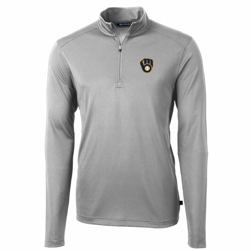 Milwaukee Brewers Cutter & Buck Big & Tall Virtue Eco Pique Quarter-Zip Pullover Jacket Gray
