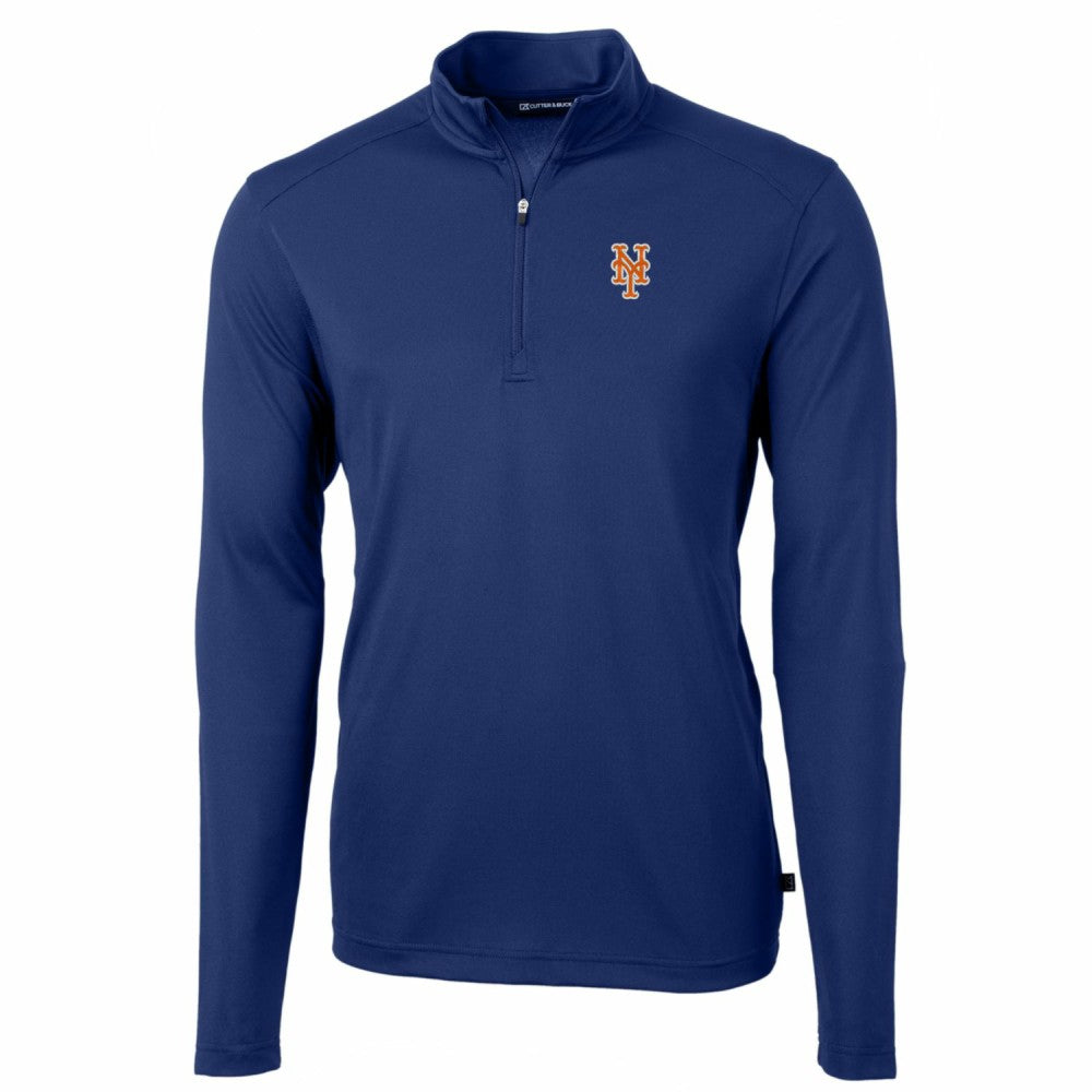 New York Mets Cutter & Buck Big & Tall Virtue Eco Pique Quarter-Zip Pullover Jacket Royal