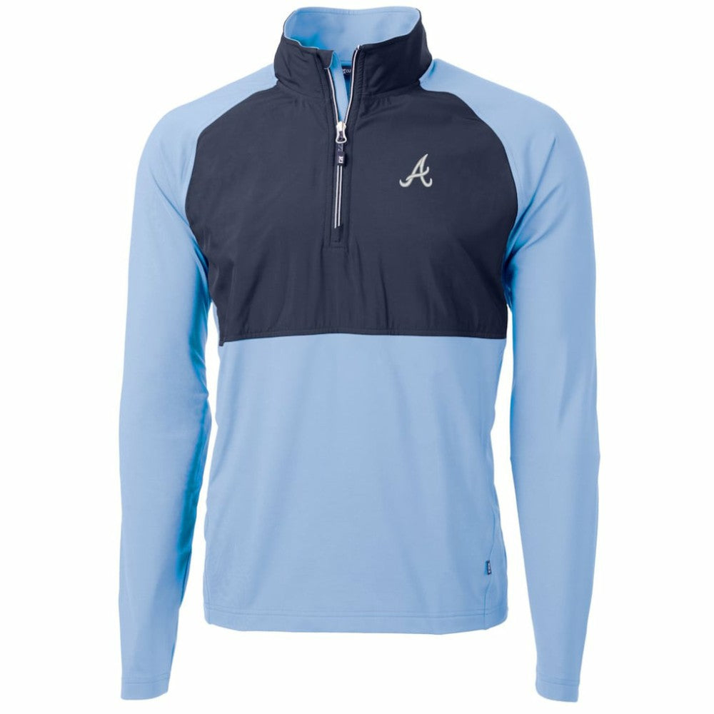 Atlanta Braves Cutter & Buck Adapt Eco Knit Hybrid Recycled Quarter-Zip Pullover Jacket Light Blue/Navy