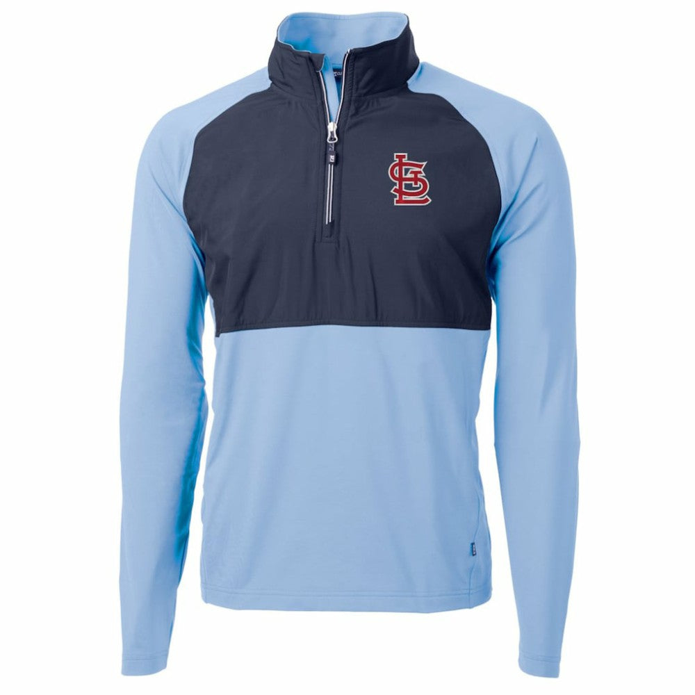 St. Louis Cardinals Cutter & Buck Adapt Eco Knit Hybrid Recycled Quarter-Zip Pullover Jacket Light Blue/Navy
