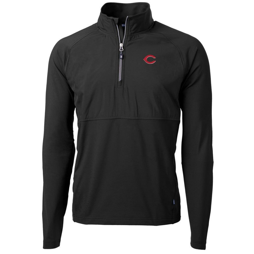 Cincinnati Reds Cutter & Buck Adapt Eco Knit Hybrid Recycled Quarter-Zip Pullover Jacket Black
