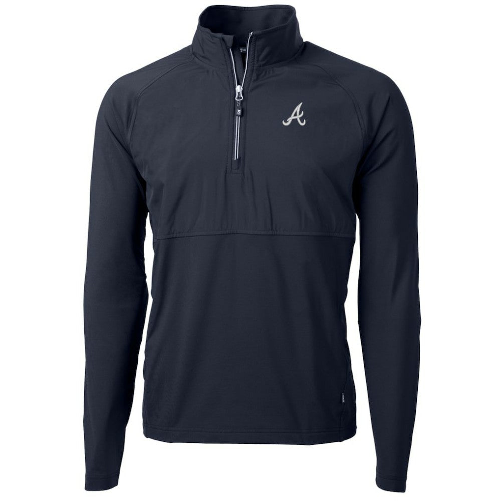 Atlanta Braves Cutter & Buck Adapt Eco Knit Hybrid Recycled Quarter-Zip Pullover Jacket Navy