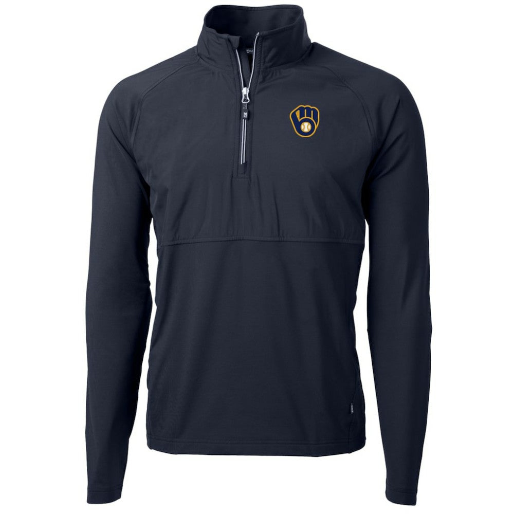 Milwaukee Brewers Cutter & Buck Adapt Eco Knit Hybrid Recycled Quarter-Zip Pullover Jacket Navy