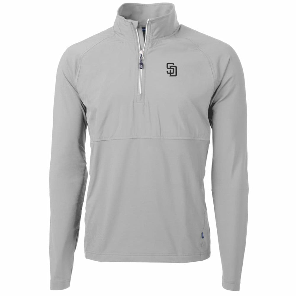 San Diego Padres Cutter & Buck Adapt Eco Knit Hybrid Recycled Quarter-Zip Pullover Jacket Gray