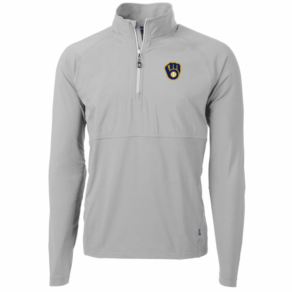 Milwaukee Brewers Cutter & Buck Adapt Eco Knit Hybrid Recycled Quarter-Zip Pullover Jacket Gray