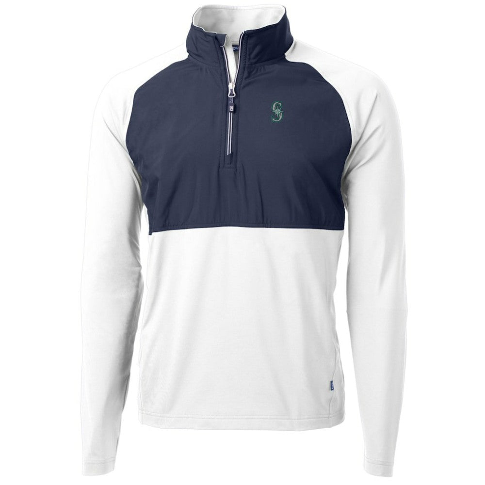 Seattle Mariners Cutter & Buck Adapt Eco Knit Hybrid Recycled Quarter-Zip Pullover Jacket White/Navy