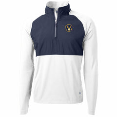 Milwaukee Brewers Cutter & Buck Adapt Eco Knit Hybrid Recycled Quarter-Zip Pullover Jacket White/Navy
