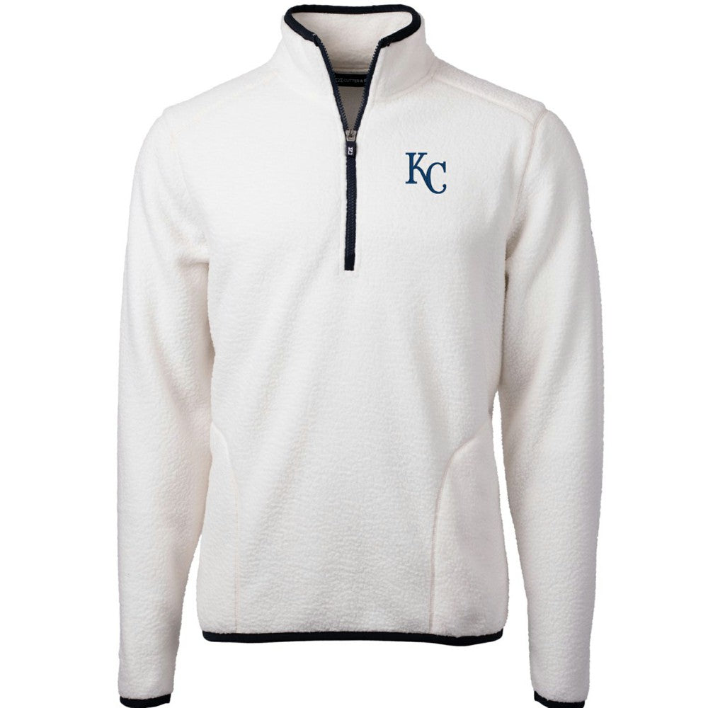 Kansas City Royals Cutter & Buck Cascade Eco Sherpa Fleece Quarter-Zip Pullover Jacket White/Navy