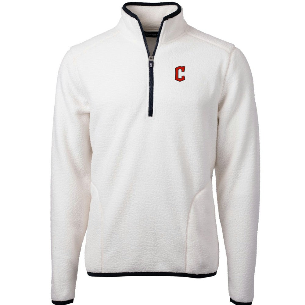 Cleveland Guardians Cutter & Buck Cascade Eco Sherpa Fleece Quarter-Zip Pullover Jacket White/Navy