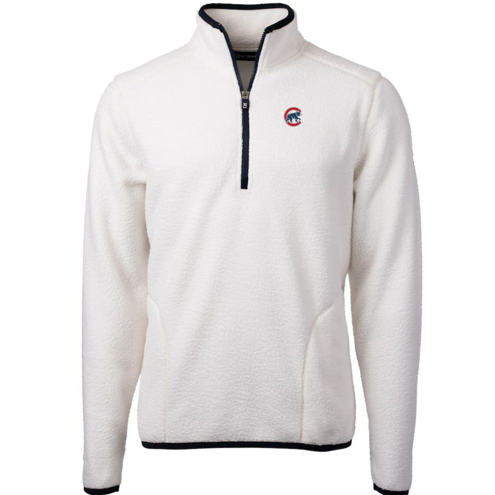 Chicago Cubs Cutter & Buck Cascade Eco Sherpa Fleece Quarter-Zip Pullover Jacket White/Navy